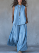 Sleeveless Wide-Leg Pants Set in Neutral Tone