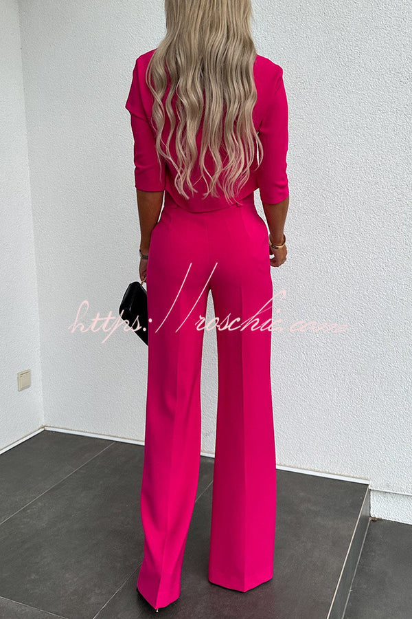 High Neck Crop Top & High-Rise Flare Pants Set