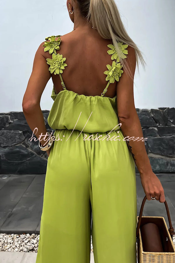Embroidered Flower Sleeveless Jumpsuit – Loose V-Neck