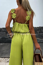 Embroidered Flower Sleeveless Jumpsuit – Loose V-Neck