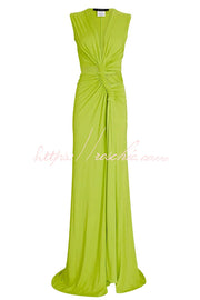 Deep V-Neck Cutout Stretch Maxi Dress for Vacation & Party