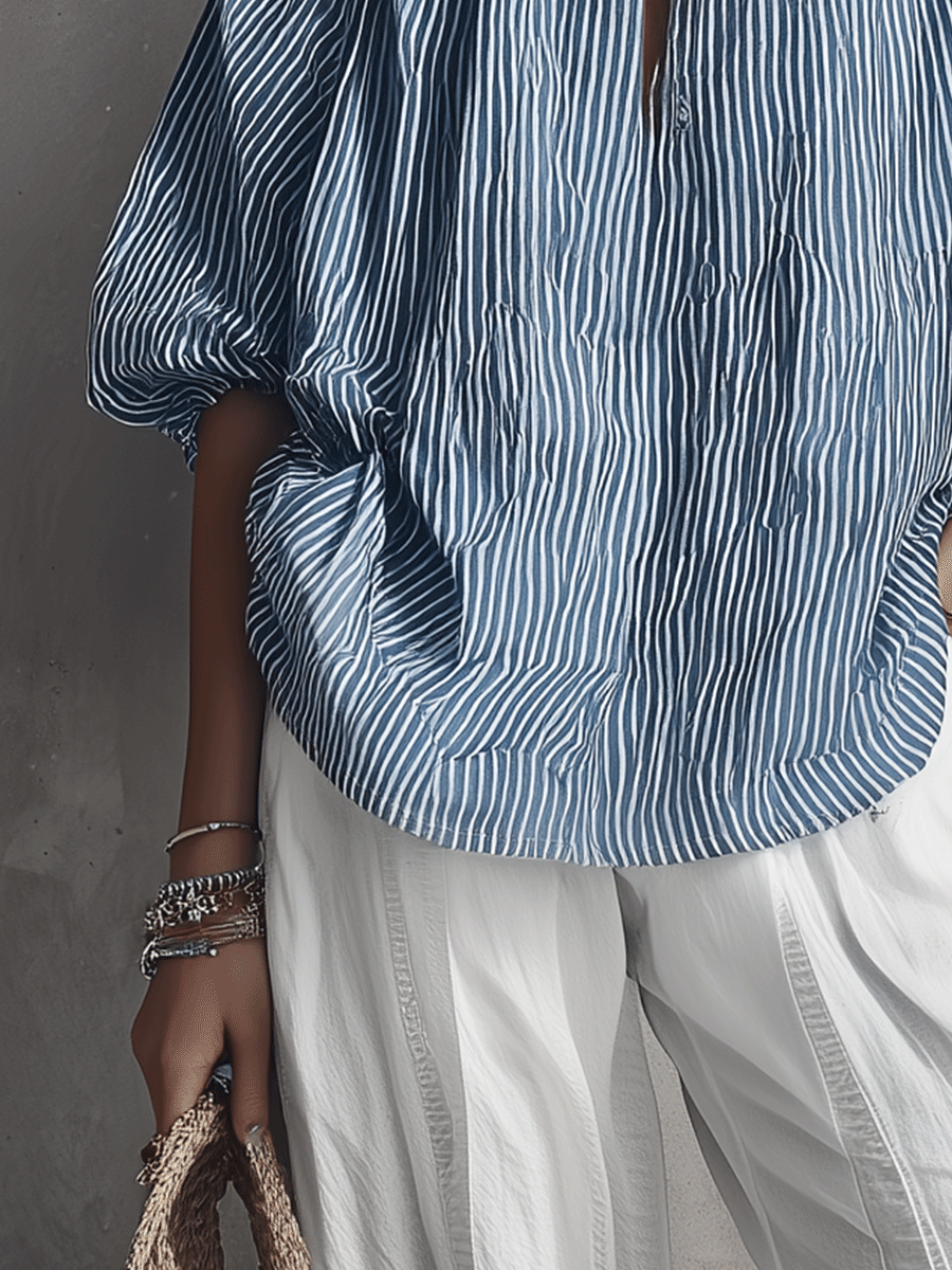 Women's Relaxed Fit Striped Long Sleeve Blouse