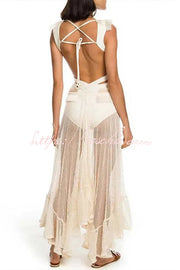 Sheer Mesh Lace Ankle-Length Beach Skirt – Loose Fit