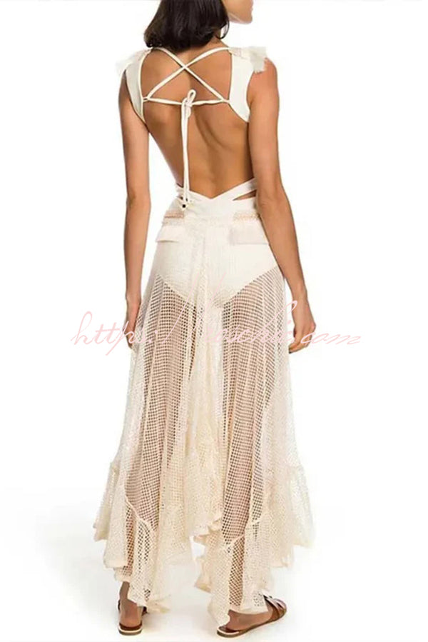 Sheer Mesh Lace Ankle-Length Beach Skirt – Loose Fit