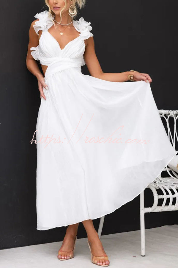 Floral Chiffon Maxi Dress with Ruffle Detail & Lace-Up Back