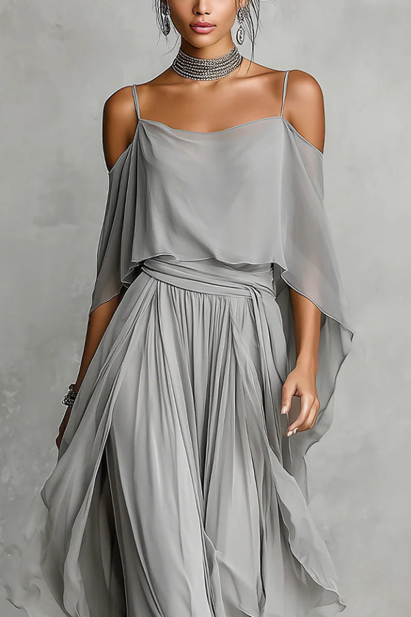 Chiffon Off-Shoulder Camisole & Wide-Leg Pants Set