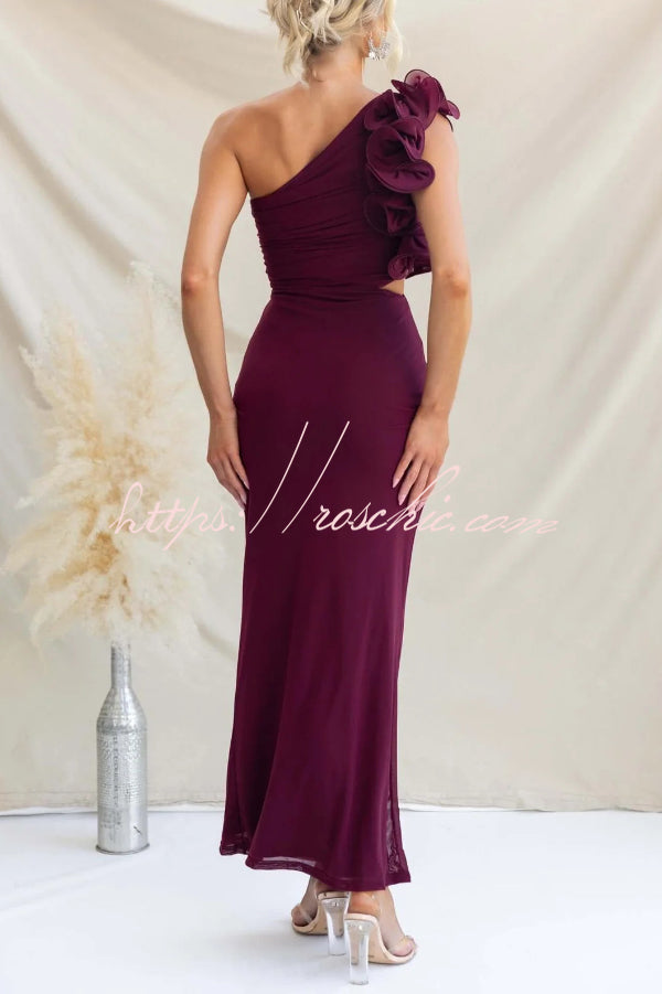 One-Shoulder Mesh Maxi Dress – Slim Fit Party Dress