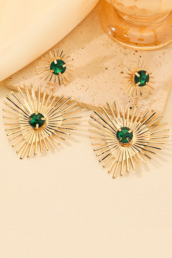 Emerald Rhinestone Line Earrings in Gold-Plated Metal