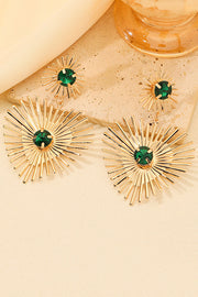 Emerald Rhinestone Line Earrings in Gold-Plated Metal
