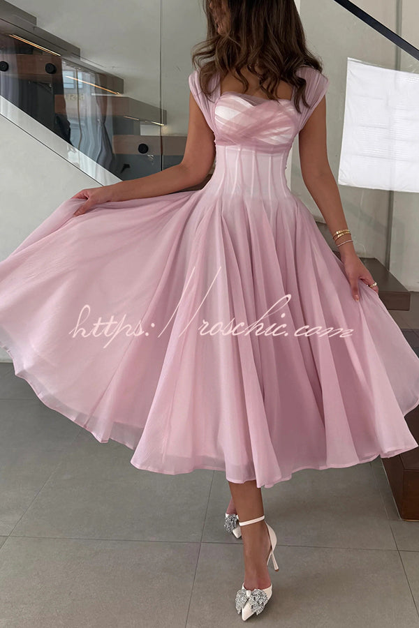 Sleeveless Square-Neck Tulle Maxi Dress for Parties