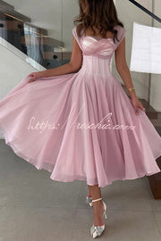 Sleeveless Square-Neck Tulle Maxi Dress for Parties