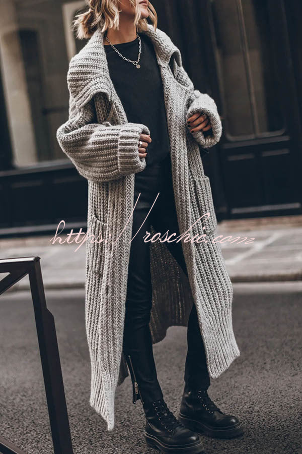 Chunky Knit Oversized Midi Cardigan with Pockets