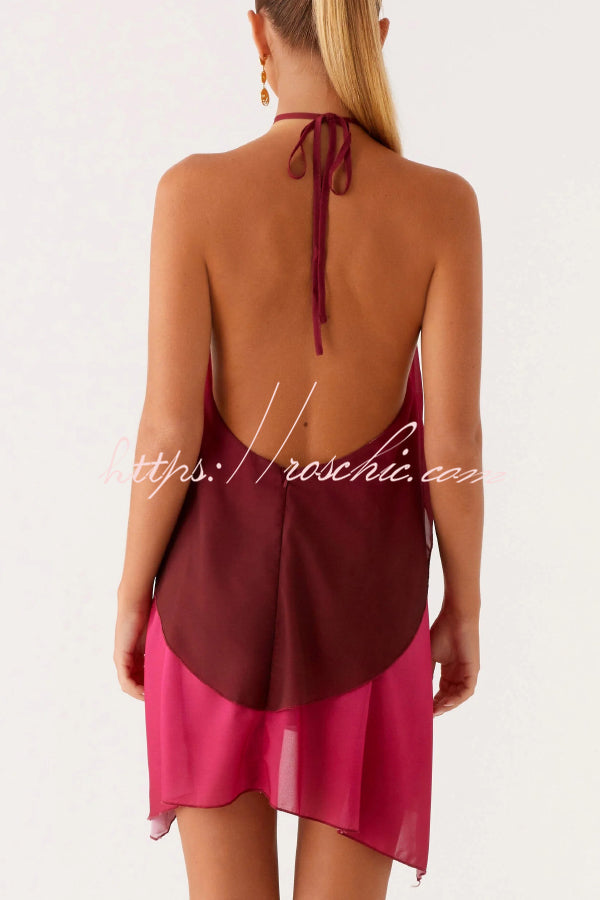 Gradient Halter Neck Backless Mini Dress – Loose Fit