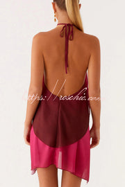 Gradient Halter Neck Backless Mini Dress – Loose Fit