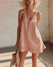Ruffle-Trim Tie-Front Mini Dress