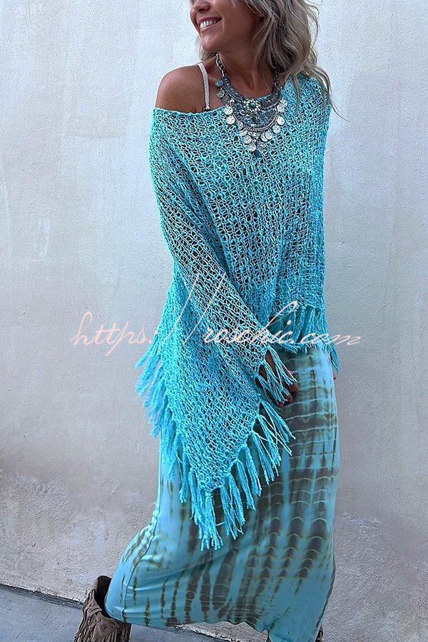 Hollow Out Tassel Knit Cover-Up Top | Batwing Sleeve
