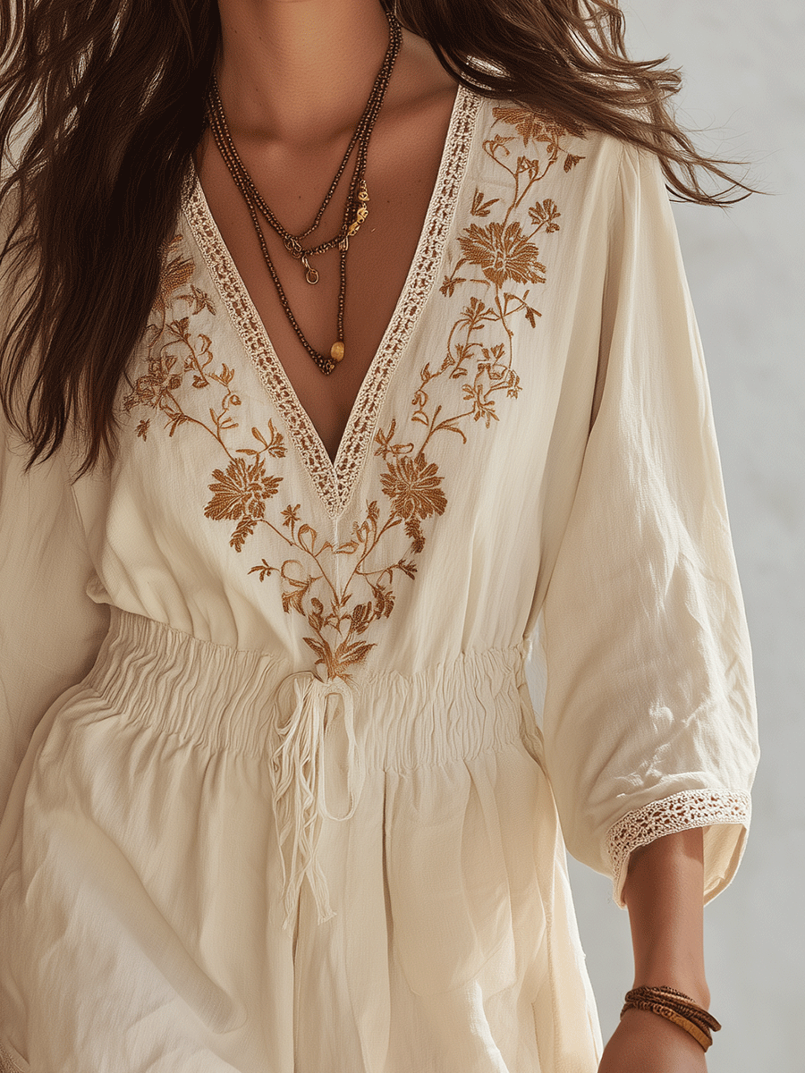 Floral Embroidered Boho Romper – Breezy Summer One-Piece