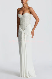 Sequined Satin Jersey Off-Shoulder Ruched Maxi Dress