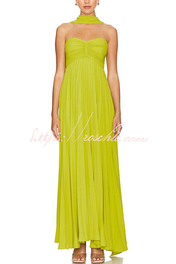 Off Shoulder Pleated Maxi Dress with Scarf – Party Gown