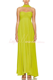 Off Shoulder Pleated Maxi Dress with Scarf – Party Gown