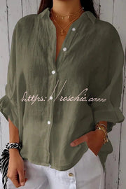 Linen Blend Tie-Back Loose Shirt Top | 3/4 Sleeve
