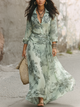 Sage Floral Wrap Maxi Dress with Long Sleeves