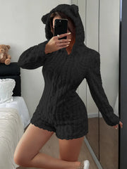 Teddy Bear Embroidered Hooded Fleece Sweatshirt for Women