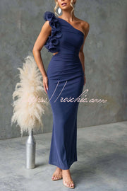 One-Shoulder Mesh Maxi Dress – Slim Fit Party Dress