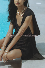 Linen Blend Draped Mini Dress with Braided Belt Detail