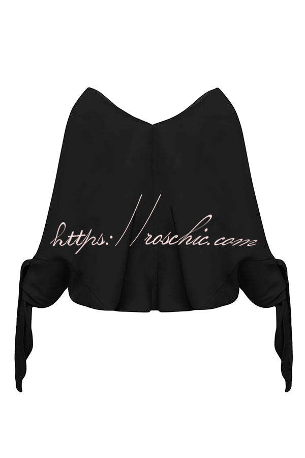 Linen Blend V-Neck Loose Top with Knotted Cuff Half Sleeves