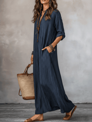 Indigo Loose-Fit Maxi Dress – Bohemian Style