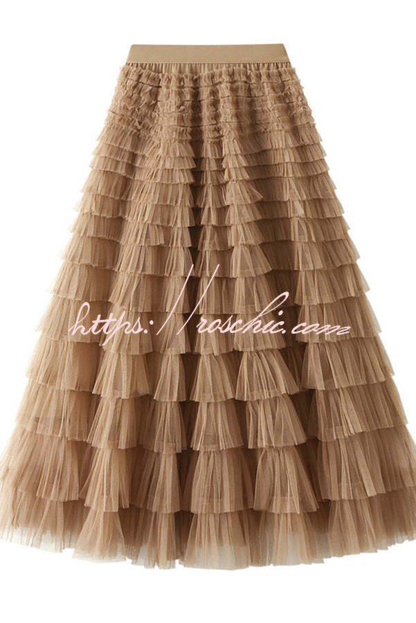 Tiered Tulle Maxi Skirt with Elastic Waist – Loose Fit