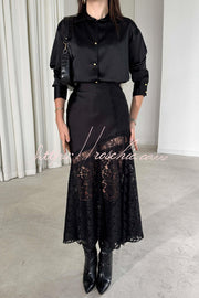 Silk Satin & Lace Spliced Maxi Skirt | Elegant Vacation Style