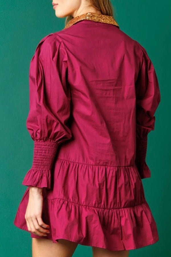 Mini-robe boutonnée à manches longues et paillettes Casse-Noisette