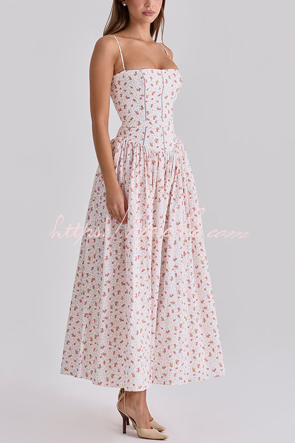Robe midi en coton extensible à imprimé floral avec bordure en échelle