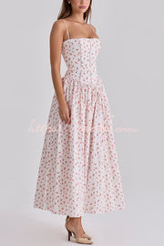 Robe midi en coton extensible à imprimé floral avec bordure en échelle