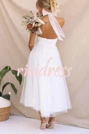 Tulle Halter Maxi Dress with Gathered Detail