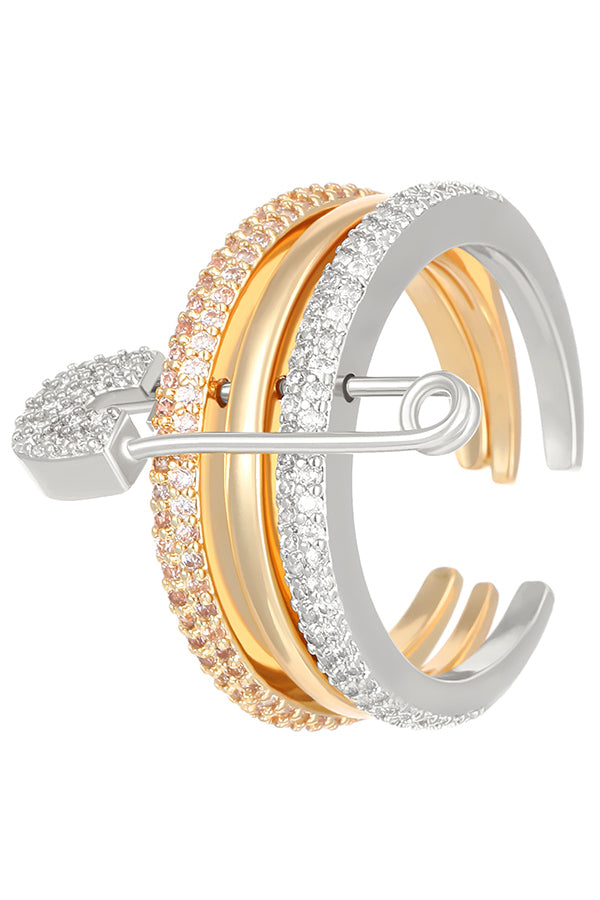Three-Color Geometric Open Ring with Detachable Brooch Pin