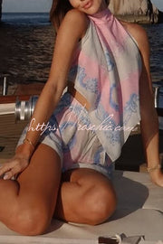 Satin Print Halter Top & Loose Shorts Set | Vacation Style