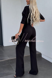 High Neck Crop Top & High-Rise Flare Pants Set