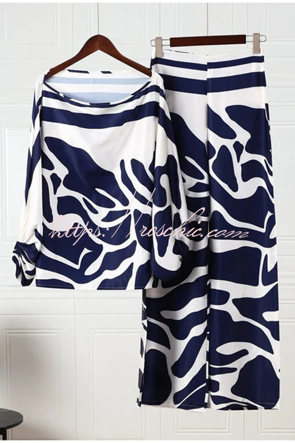 Satin Off Shoulder Dolman Sleeve Top & Wide Leg Pants Set