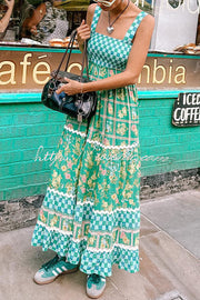 Ric Rac Trim Smocked Bust Lace-Up Maxi Dress