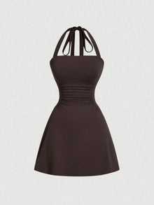 Duniii Ruched Halter A-Line Mini Dress