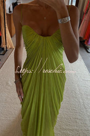 Pleated Lace-Up Open Back Maxi Dress – Party & Vacation
