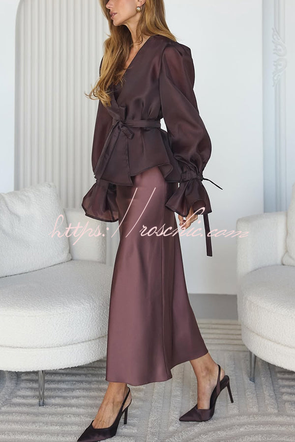 Ensemble kimono en tulle et robe mi-longue en satin | Fête deux pièces