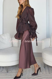 Ensemble kimono en tulle et robe mi-longue en satin | Fête deux pièces