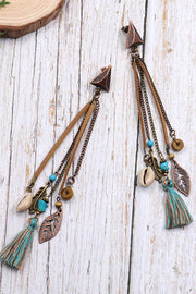 Retro Tassel Shell Leaf Drop Earrings with Long Fringe