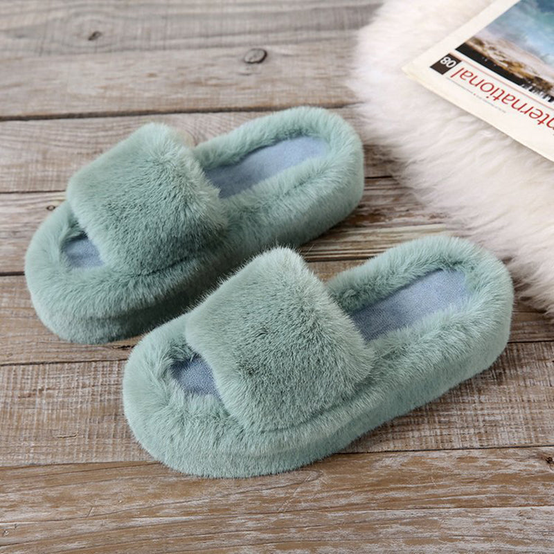 Pantoufles en peluche à semelle épaisse pour femmes – Chaussures de maison coupe ample