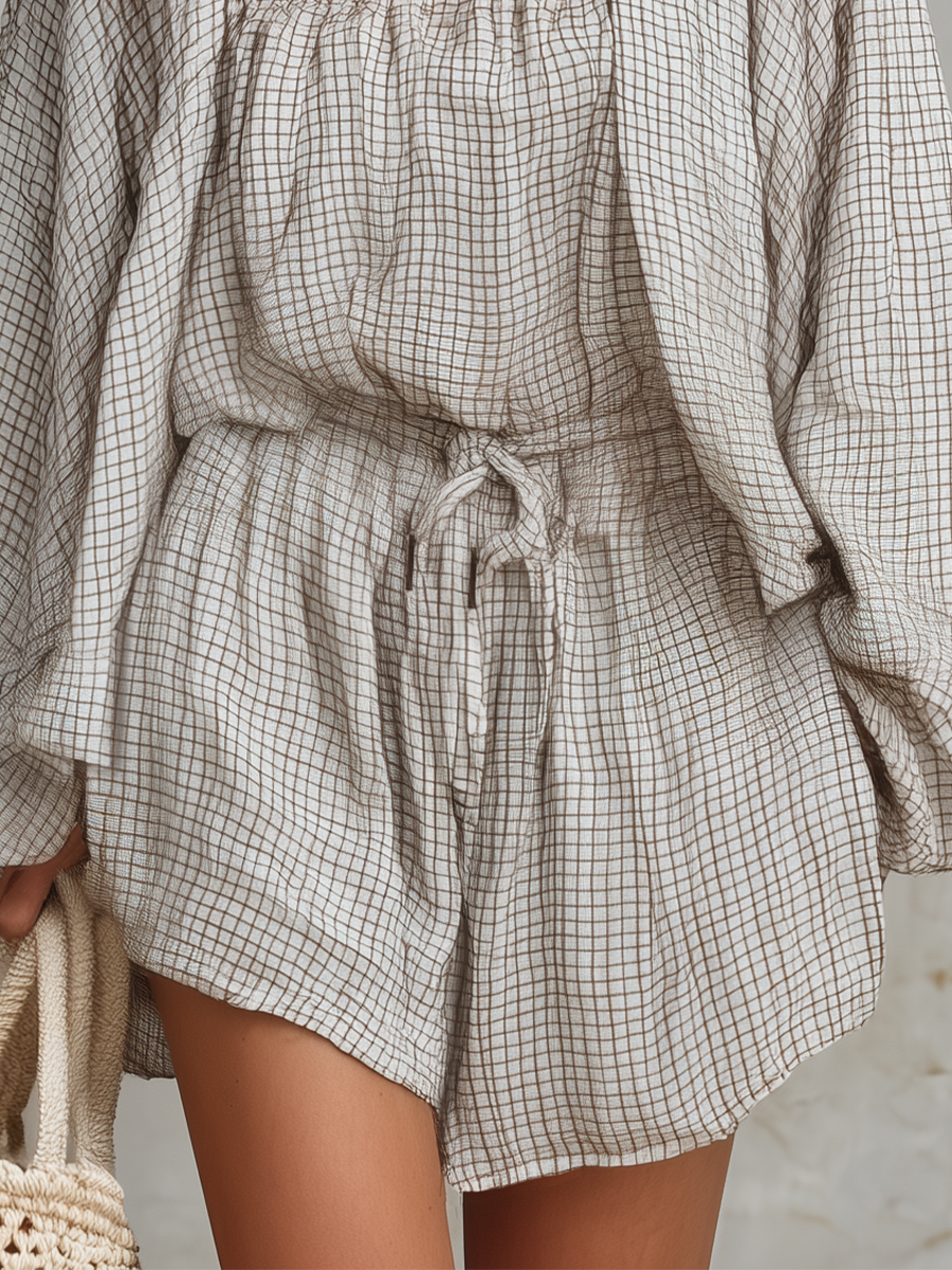 Textured Check Lounge Set – Relaxed Two-Piece Pants Set