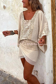 Linen Blend Ethnic Print Wrap Mini Skirt | Vacation Style